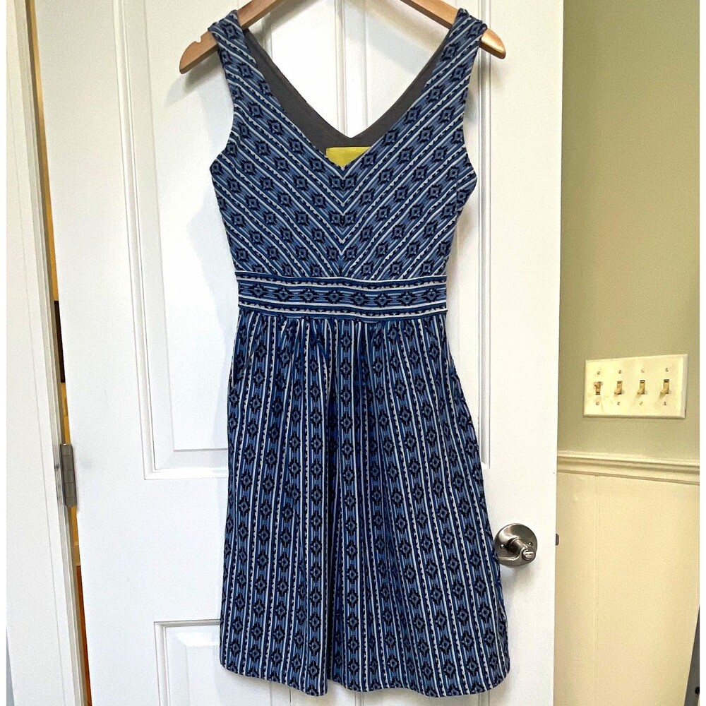 Maeve Anthropologie Lazuli Aztec Fit & Flare Geometric V-Neck Sleeveless Dress 4